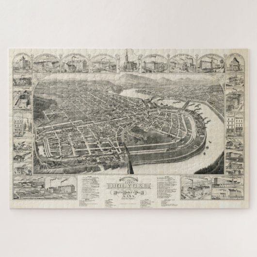 Puzzle Carte vintage de Holyoke MA (1881) (Horizontal)