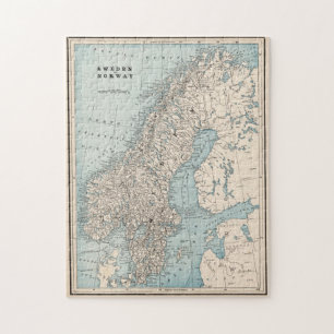 Puzzle Carte Vintage de la Norvège et de la Suède (1893