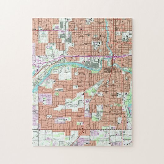Puzzle Carte vintage de Lansing Michigan (1965) (Vertical)