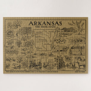 Puzzle Carte vintage de l'Arkansas (1912) - Tan