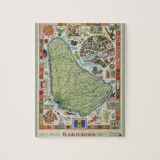 Puzzle Carte vintage de l'île de la Barbade (Vertical)