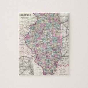 Puzzle Carte vintage de l'Illinois (1855)