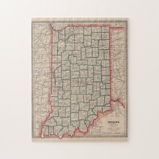 Puzzle Carte vintage de l'Indiana (1883) (Vertical)
