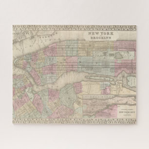 Puzzle Carte vintage de New York City et Brooklyn