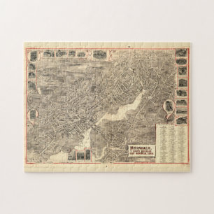 Puzzle Carte vintage de Norwalk CT (1889)