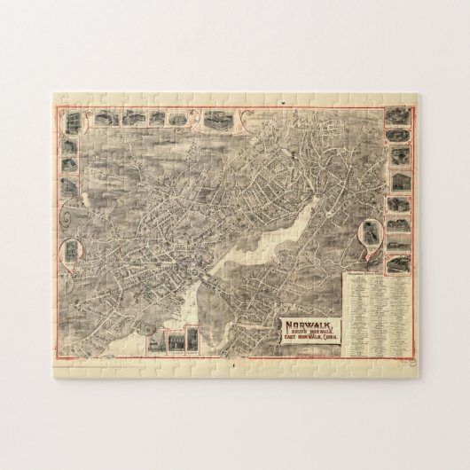 Puzzle Carte vintage de Norwalk CT (1889) (Horizontal)