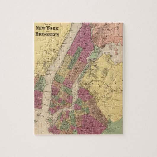Puzzle Carte vintage de NYC et Brooklyn (1868) (Vertical)