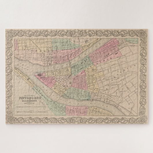Puzzle Carte vintage de Pittsburgh PA (1855) (Horizontal)