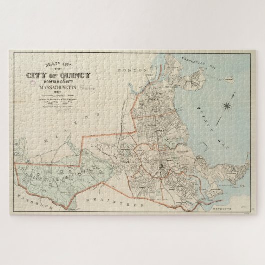 Puzzle Carte vintage de Quincy MA (1907) (Horizontal)