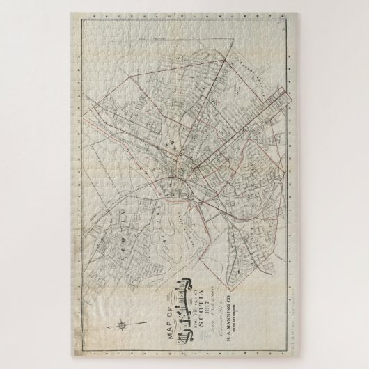 Puzzle Carte vintage de Schenectady NY (1917) (Vertical)