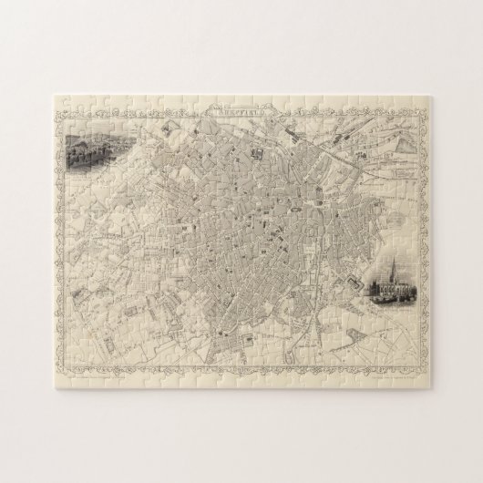 Puzzle Carte vintage de Sheffield Angleterre (1851) (Horizontal)
