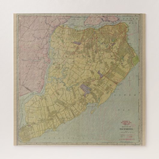 Puzzle Carte vintage de Staten Island NY (1911) (Vertical)