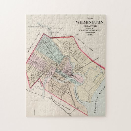 Puzzle Carte vintage de Wilmington Delaware (1884) (Vertical)