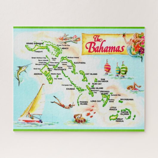 Puzzle Carte vintage des îles Bahamas (Horizontal)