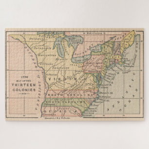 Puzzle Carte Vintage des treize colonies (1885)
