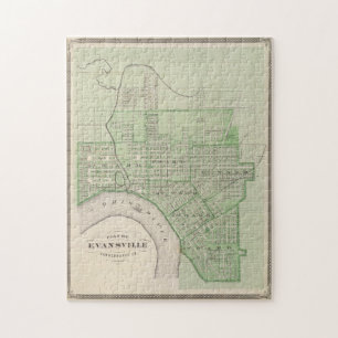 Puzzle Carte vintage d'Evansville Indiana (1876)