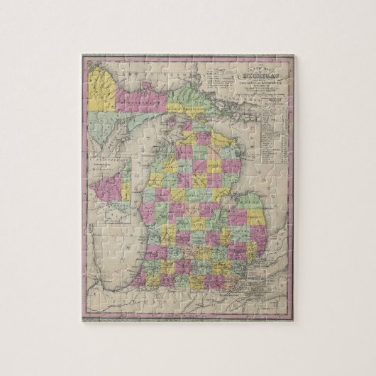 Puzzle Carte vintage du Michigan (1853) (Vertical)