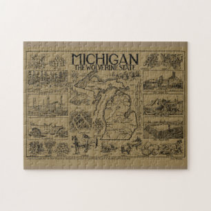 Puzzle Carte vintage du Michigan (1912) - Tan