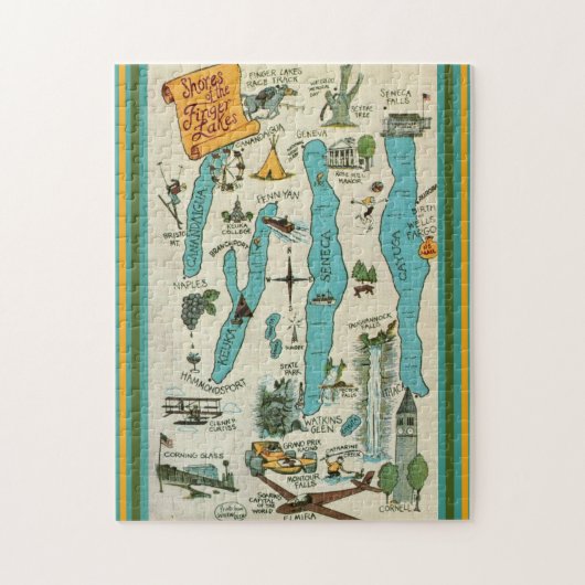 Puzzle Carte vintage Finger Lakes 11x14 (Vertical)