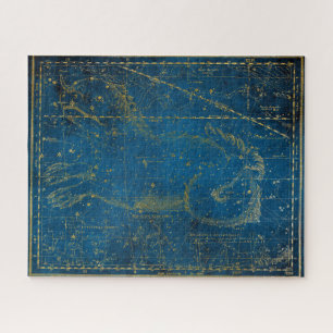 Puzzle Carte vintage illustrée d'étoiles bleu moyen et or