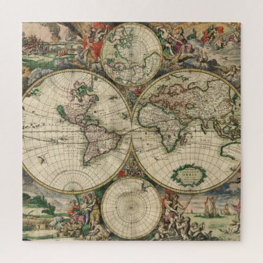 Puzzle Carte vintage illustrée du monde (Vertical)