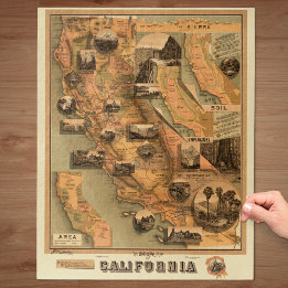 Puzzle Carte vintage unique restaurée de Californie, 1885