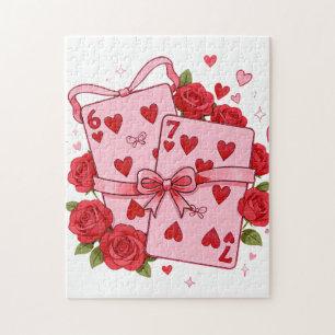 Puzzle Cartes à jouer vintage Cœurs Saint-Valentin Coquet