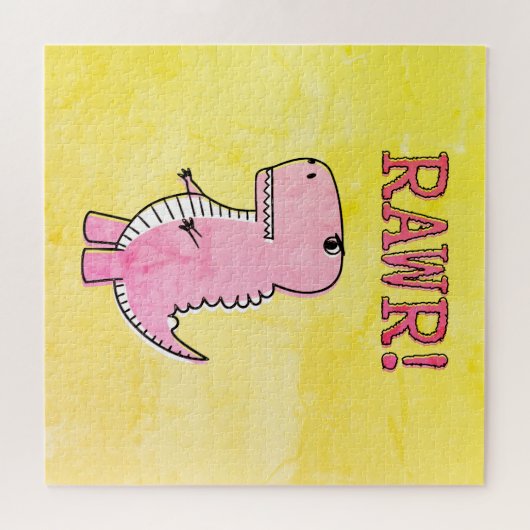 Puzzle Carton rose Mignonne Et En Colère T-Rex Vieux Papi (Horizontal)