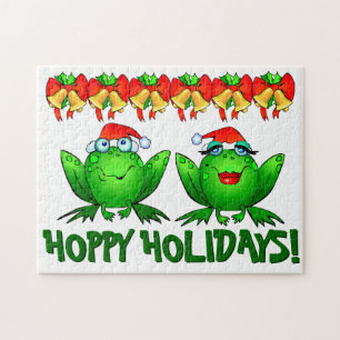 Puzzle Cartoon de Noël Grenouilles Fêtes Cloches Rubans