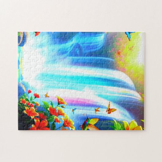 Puzzle Cascade arc-en-ciel avec oiseaux et papillons (Horizontal)