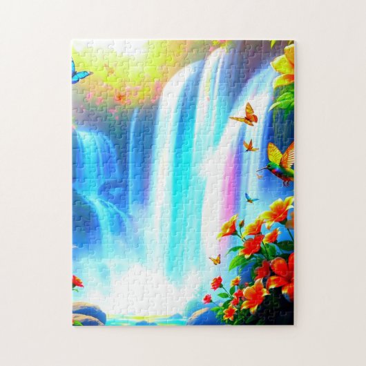 Puzzle Cascade arc-en-ciel avec oiseaux et papillons (Vertical)