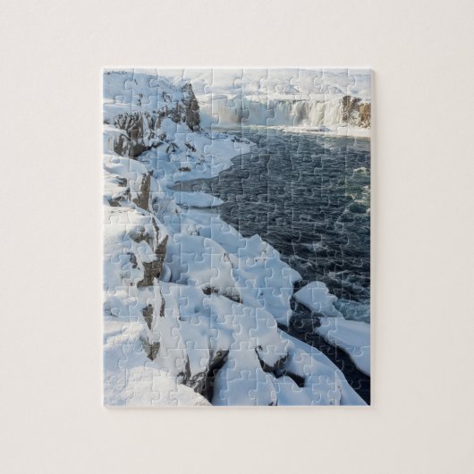 Puzzle Cascade de Godafoss recouverte de neige (Vertical)