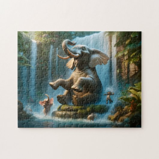 Puzzle Cascade d'eau éléphant Animaux de jungle joueurs (Horizontal)