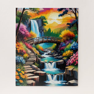 Puzzle Cascade et cours d'eau en encre d'alcool colorée
