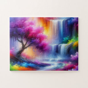 Puzzle Cascade forestière AI Généré Peinture Abstraite