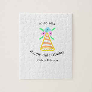 Puzzle Casquette orange 2e anniversaire enfants rétro flo