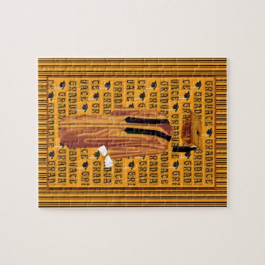 Puzzle Casquette orange, noir et blanc de diplômé, (Horizontal)