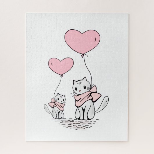 Puzzle Casse-tête Chat Cœurs Roses Joyeuse Saint-Valentin (Vertical)