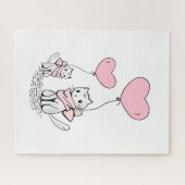 Puzzle Casse-tête Chat Cœurs Roses Joyeuse Saint-Valentin (Horizontal)