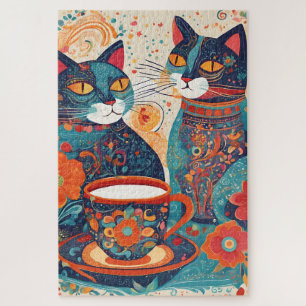 Puzzle casse-tête chats boivent du café