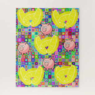 Puzzle Casse-tête Cochons Colorés Citrons