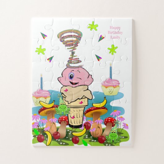 Puzzle Casse-tête Cupcake Rose Joyeux Anniversaire (Vertical)