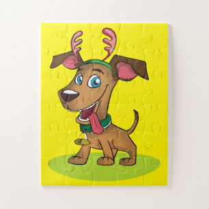 Puzzle Casse-tête de chien de dessin animé de Noël heureu