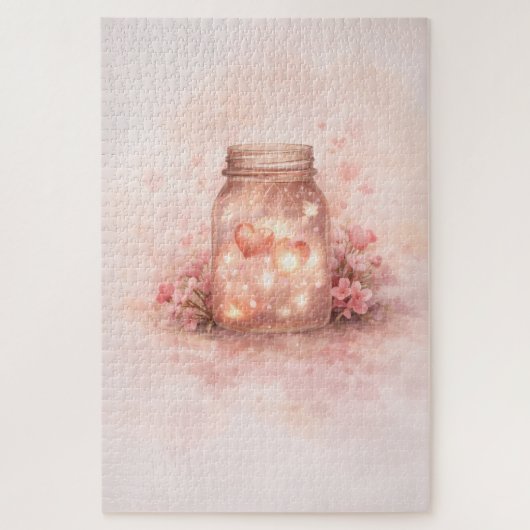 Puzzle Casse-tête de coeurs dans un pot Mason romantique (Vertical)