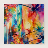 Puzzle casse-tête de la scène de l'aquarelle tropicale (Horizontal)