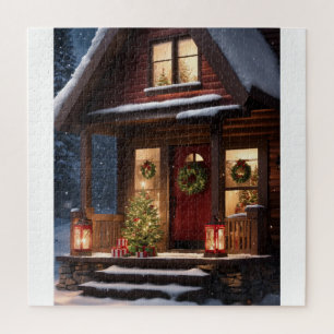 PUZZLE CASSE-TÊTE DE NOËL CABANE EN BOIS RONDS HIVER