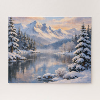 Puzzle Casse-tête du lac de montagne hivernal enneigé en