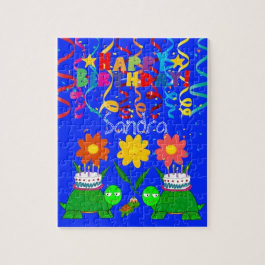 Puzzle Casse-tête Joyeux Anniversaire Tortues Floral (Vertical)