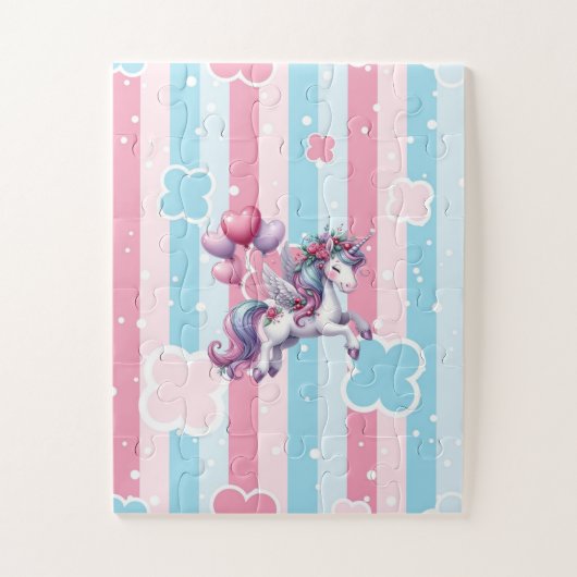 Puzzle Casse-tête rayures licorne violette couleurs paste (Vertical)