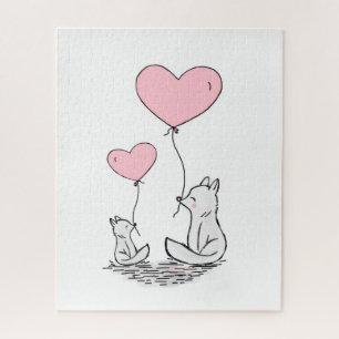 Puzzle Casse-têtes Foxy Pink Hearts Joyeuse Saint-Valenti